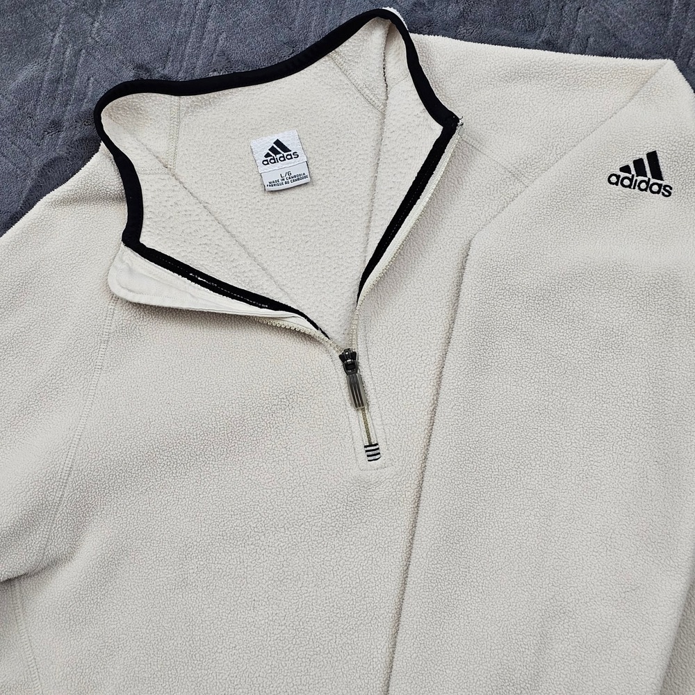 Adidas 1/4 Zip Fleece Pullover Mens L Cream Black Vintage Y2K Streetwear Hiking
